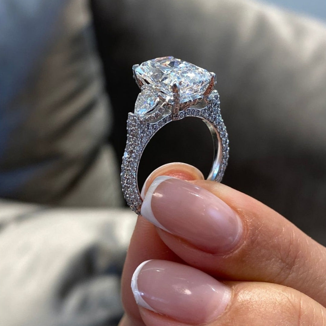 Hidden halo radiant cut ring half moon
