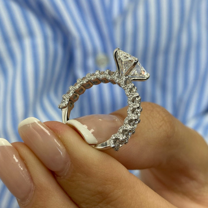 Silver radiant diamond ring