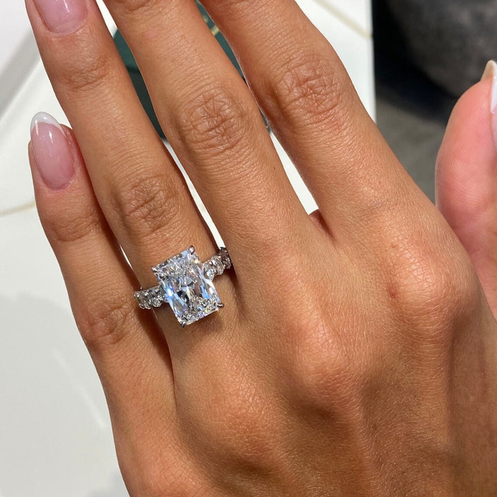 Radiant white gold diamond ring