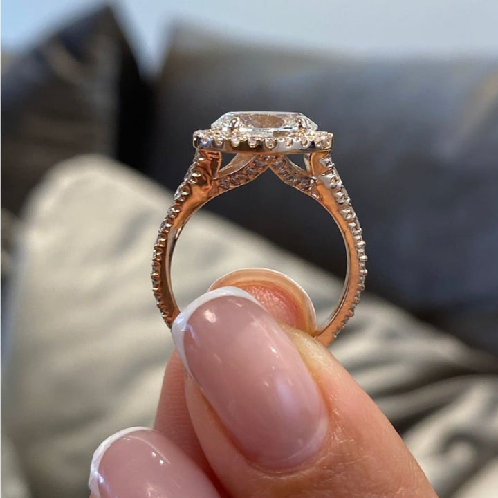 Oval moissanite hidden halo ring