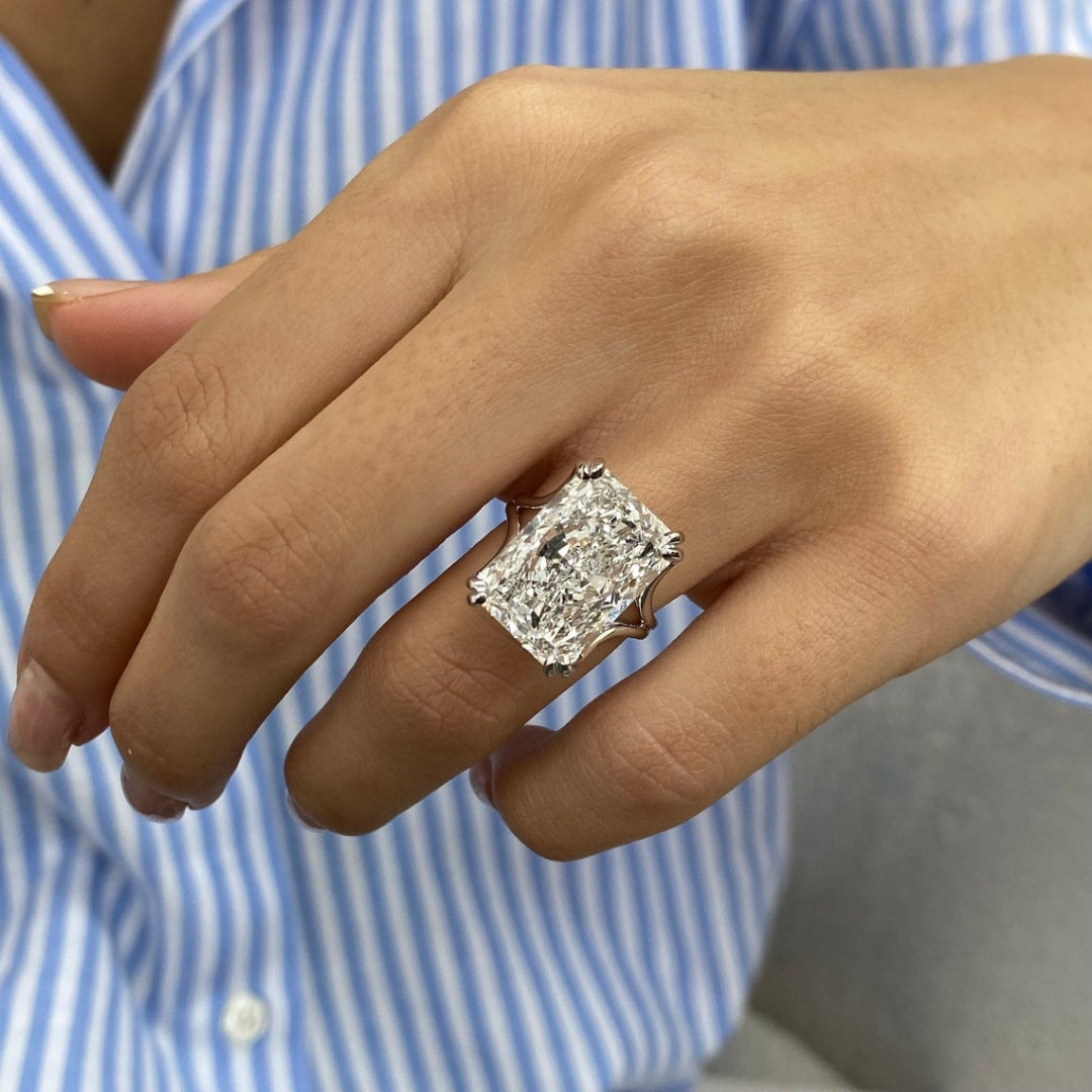 Radiant cut hidden halo ring