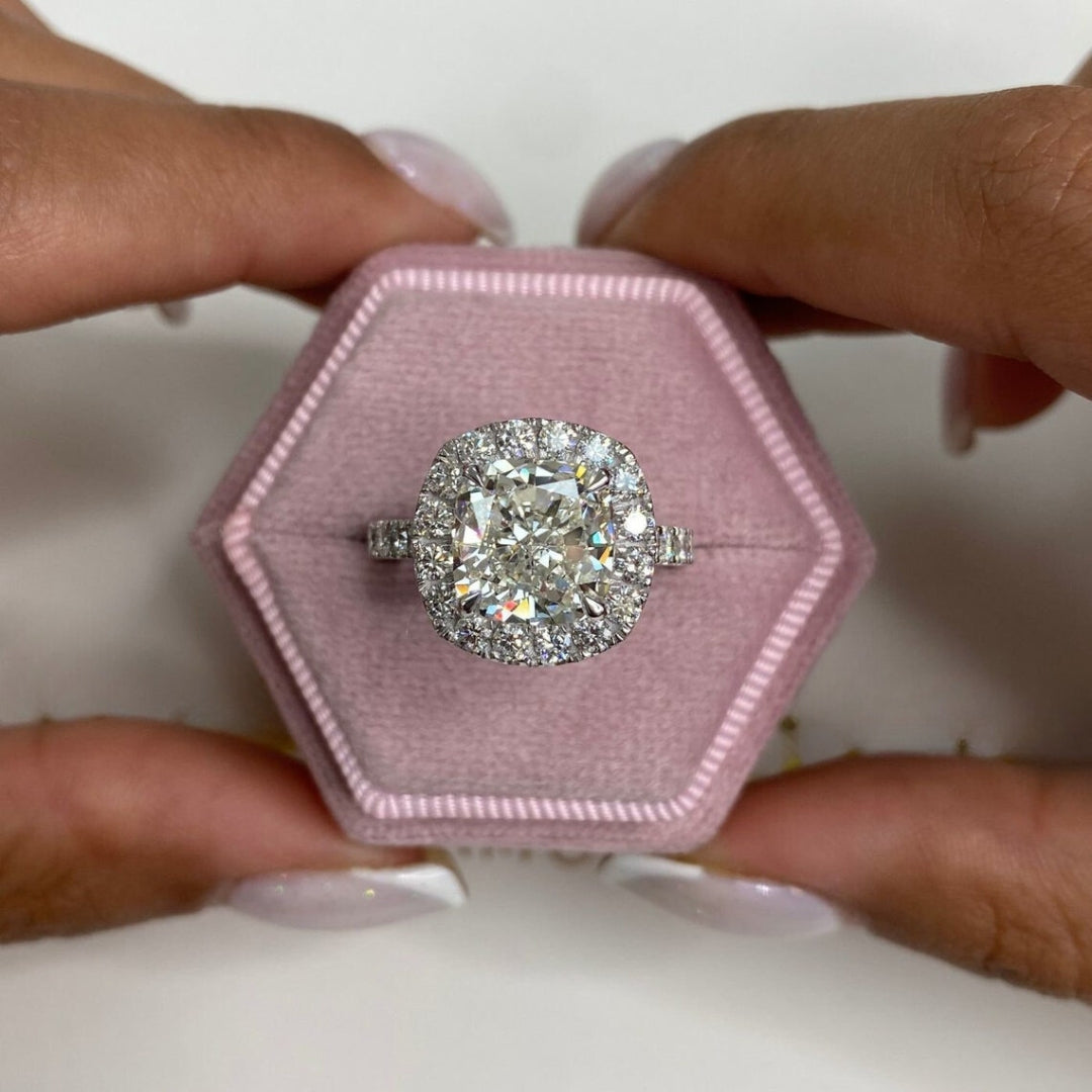 Cushion halo engagement ring