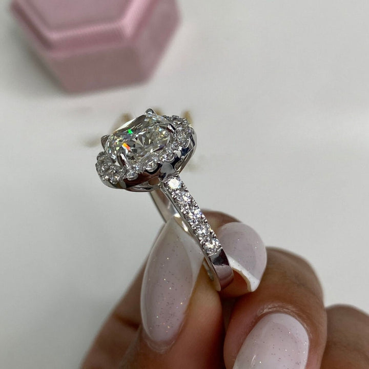 Vintage cushion halo ring