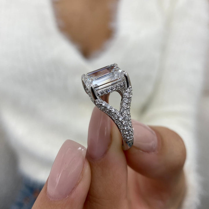 Hidden halo engagement ring emerald center stone ring