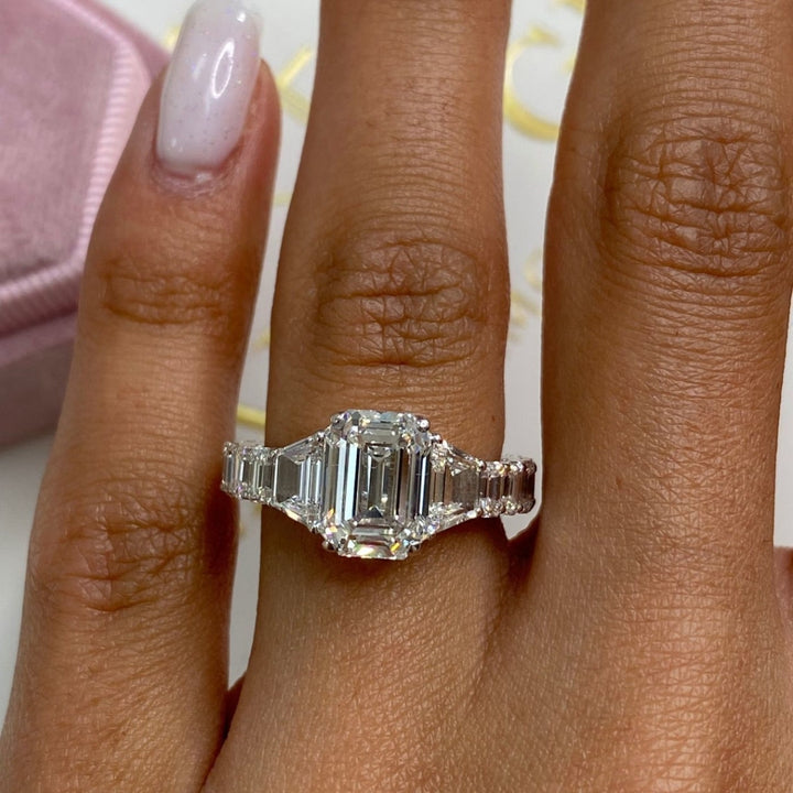 Emerald trapezoid engagement ring