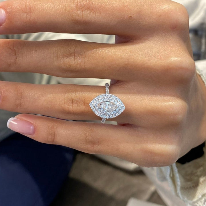 Marquise diamond halo ring