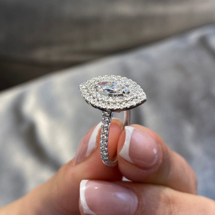 Marquise halo  white gold ring
