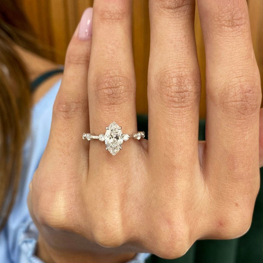 Marquise diamond silver ring