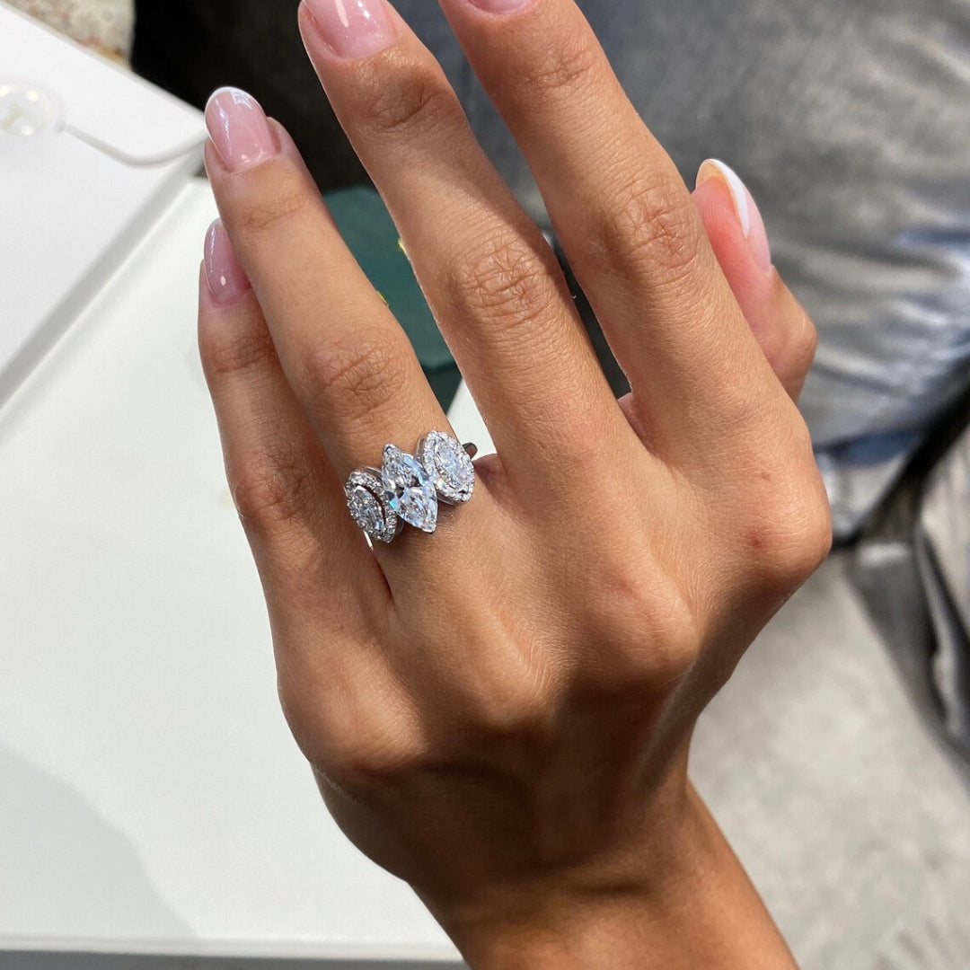 Marquise three stone ring white gold