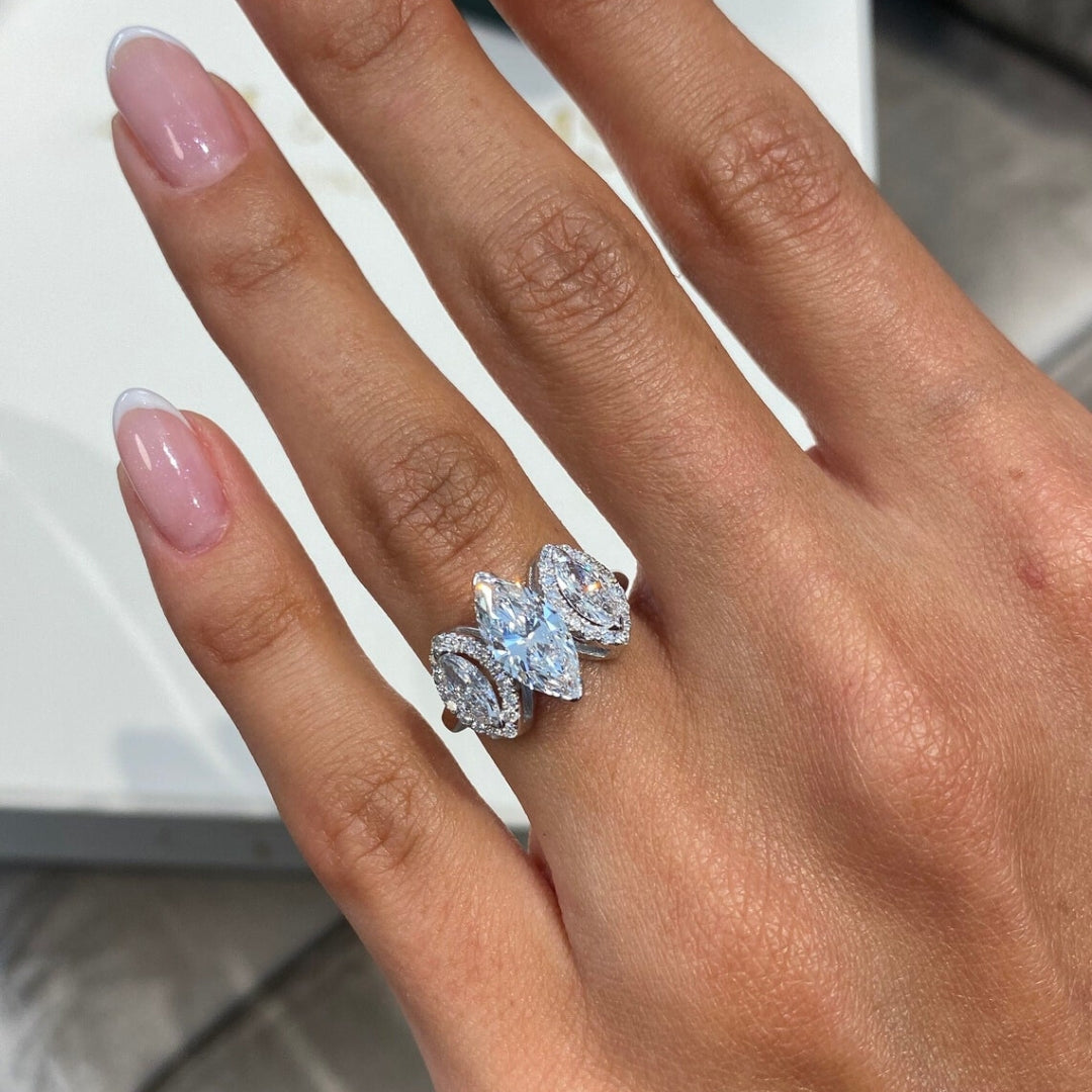 Marquise three stone ring moissanite
