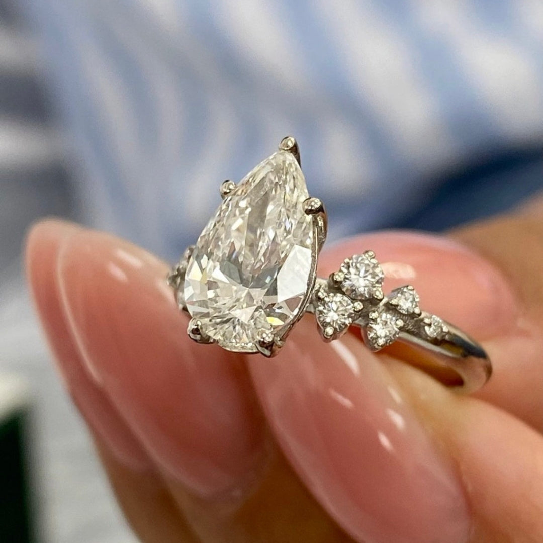 White pear with side stone ring for women