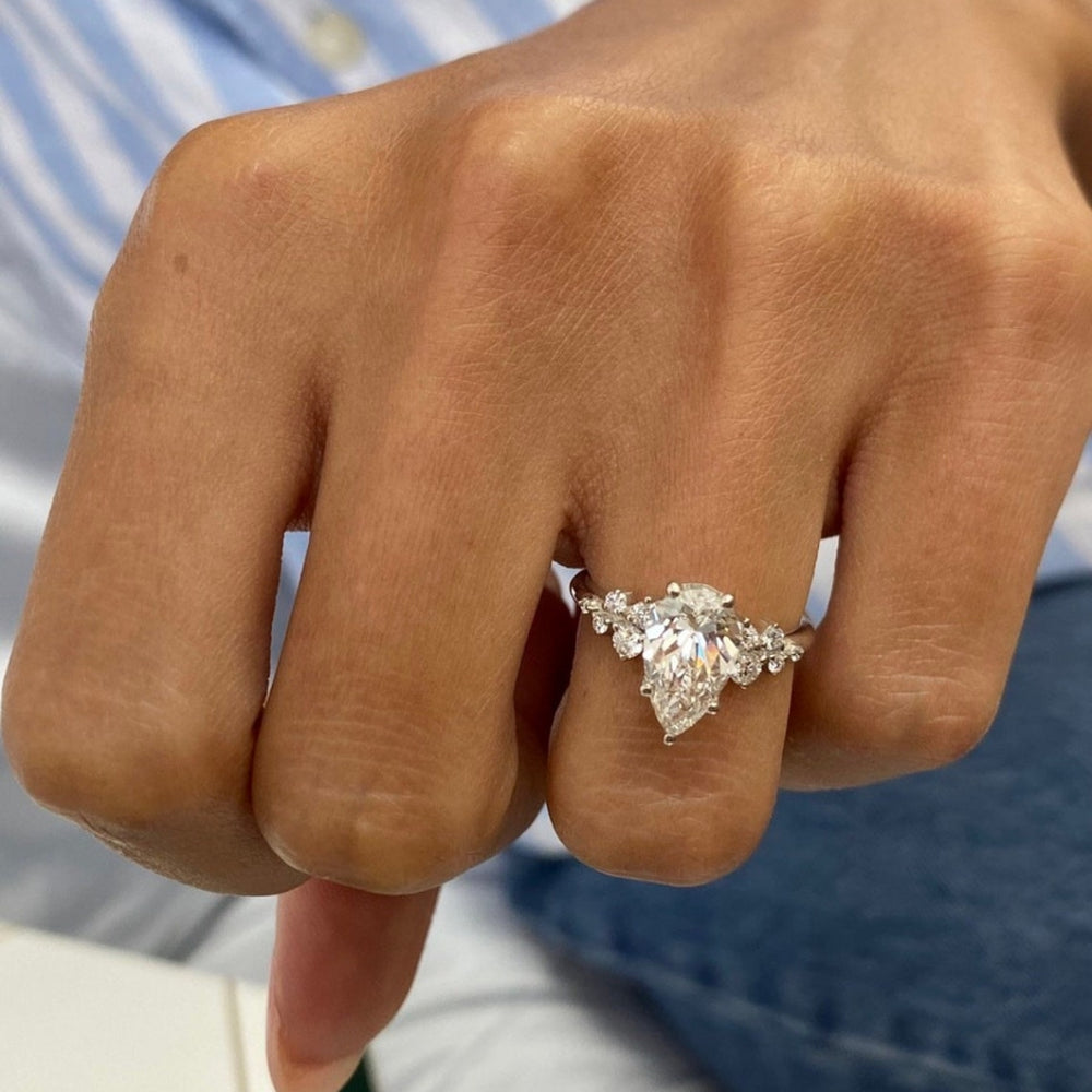 Pear diamond silver gold ring