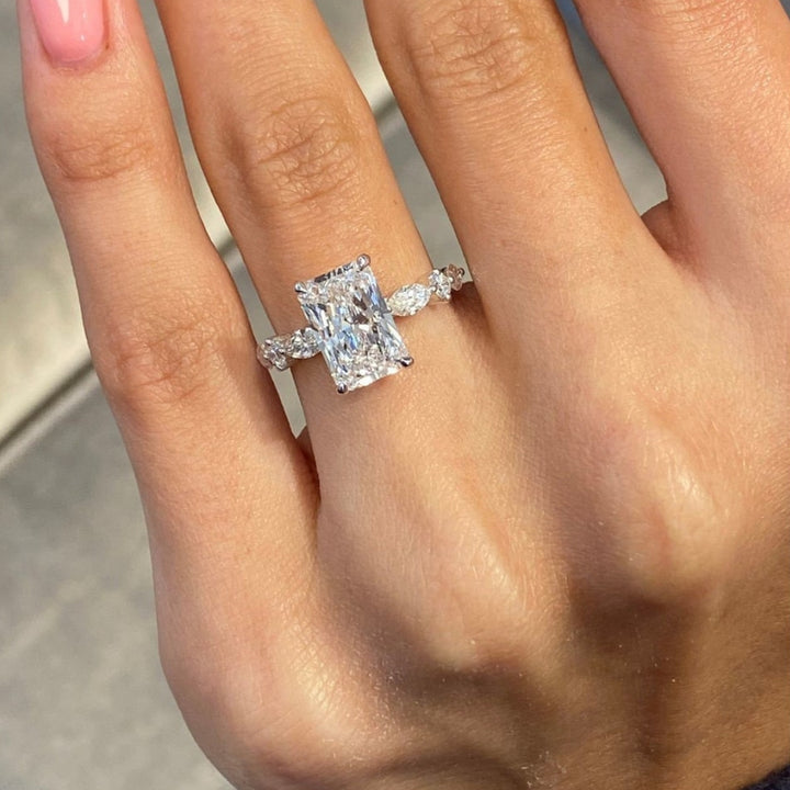 White radiant engagement ring