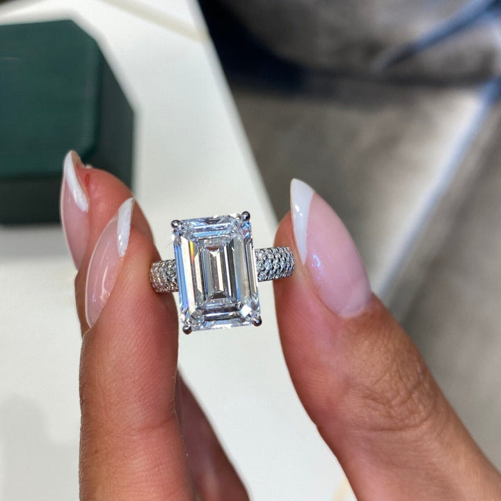 White diamond emerald cut ring
