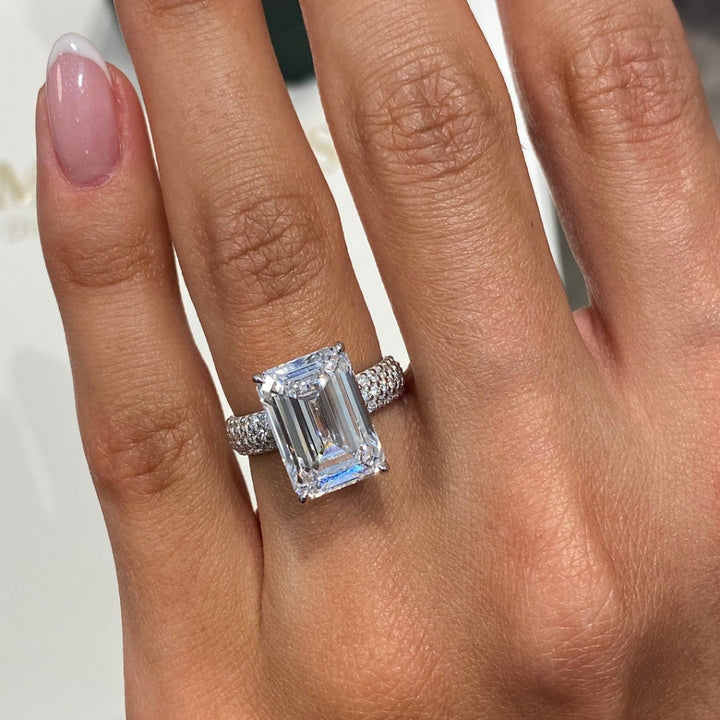 Emerald white diamond engagement ring