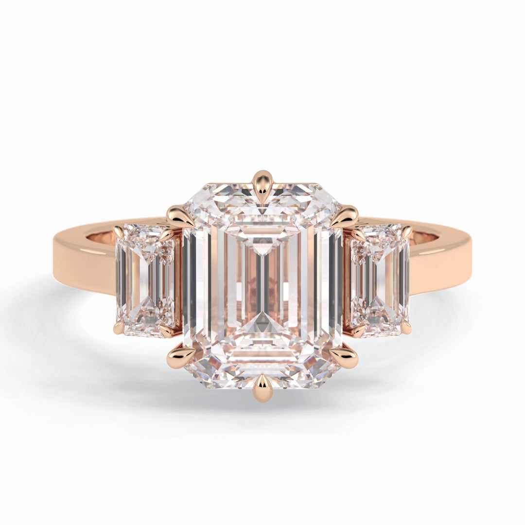 Lab Grown 3.08 CT Emerald Cut Diamond Art Nouveau Handmade Ring
