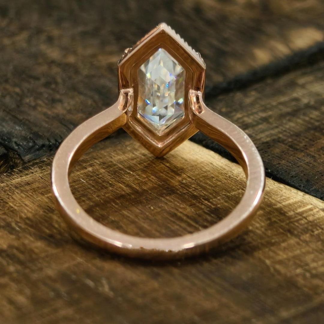 Hexagonal rose gold  diamond ring