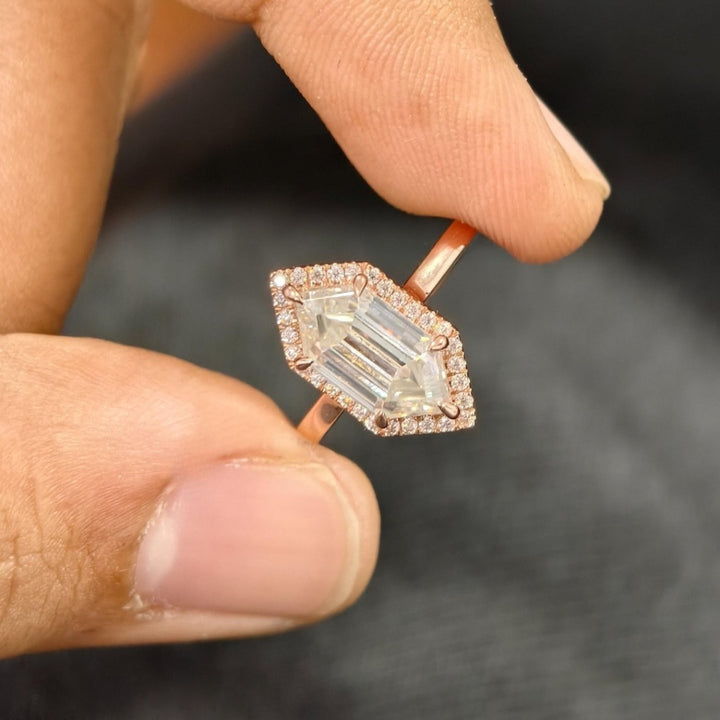 Hexagon rose gold diamond ring