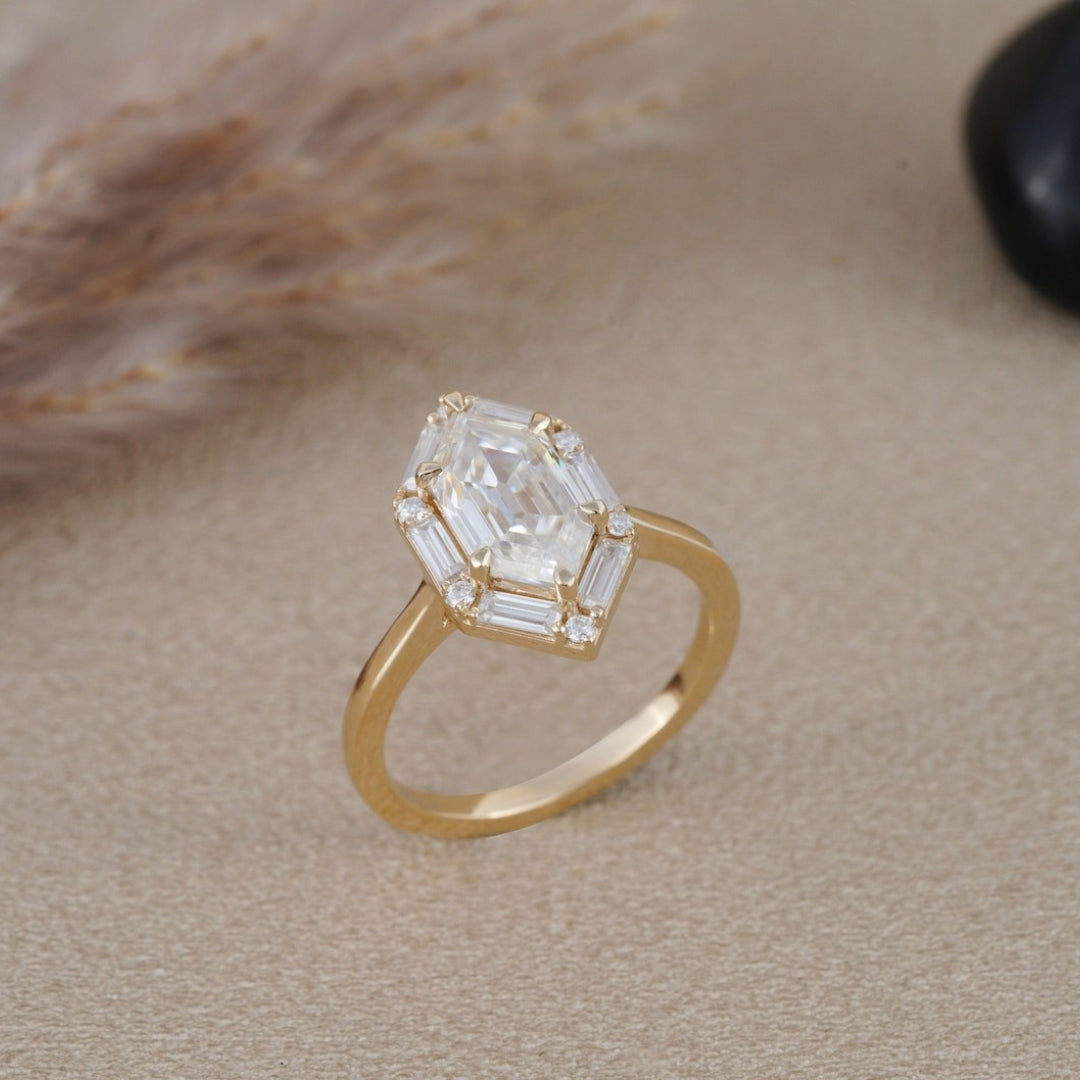 Hexagon halo ring