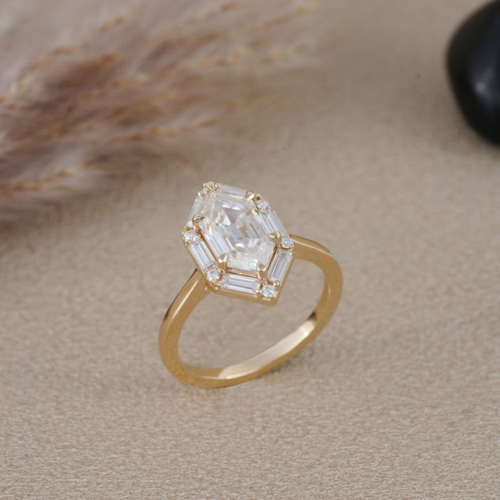 Hexagon halo ring