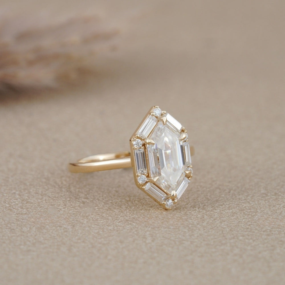 Hexagon with round diamond ring