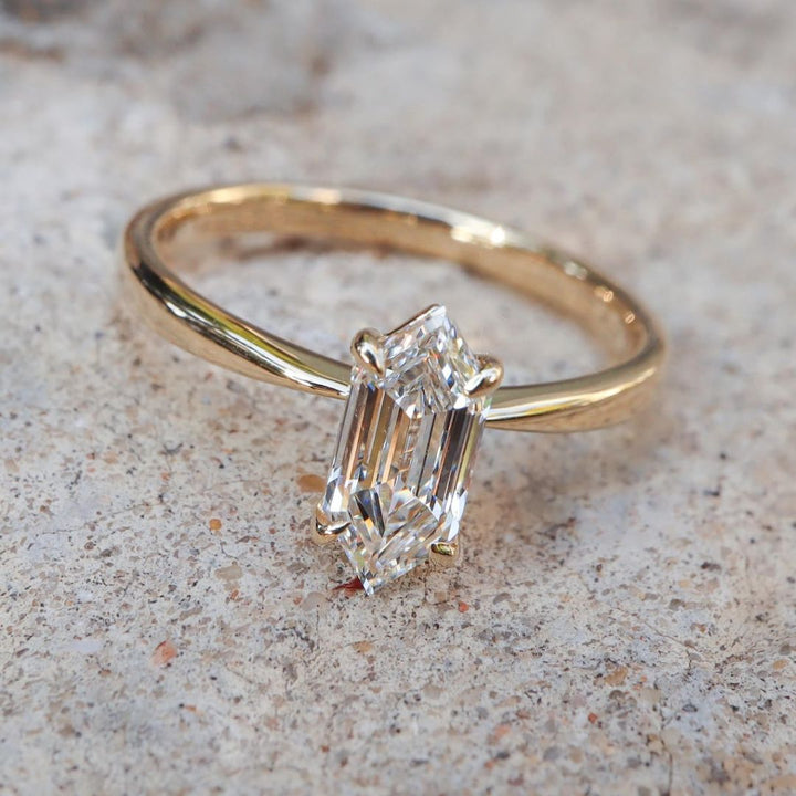 Hexagon cut diamond ring
