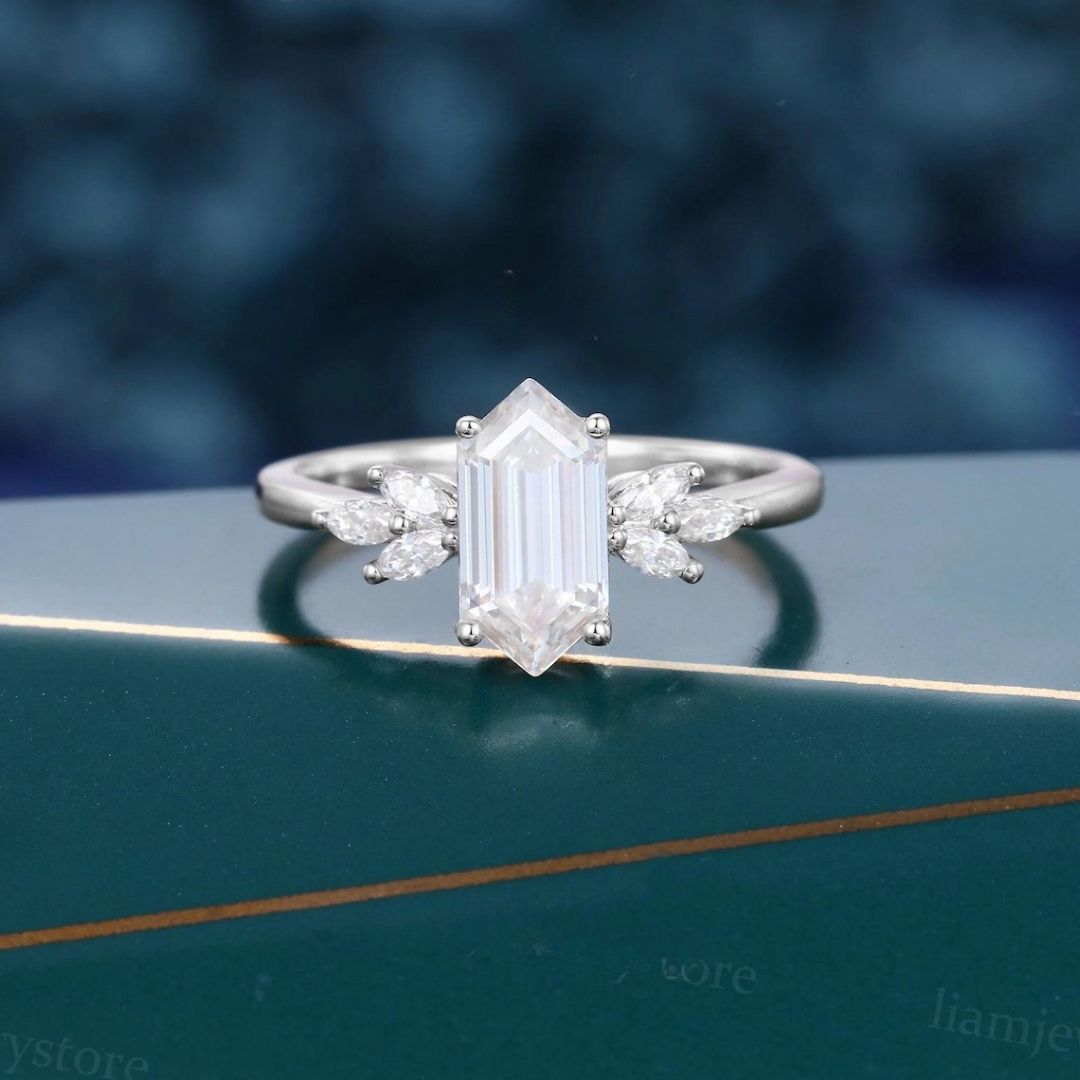 Hexagon cut diamond ring