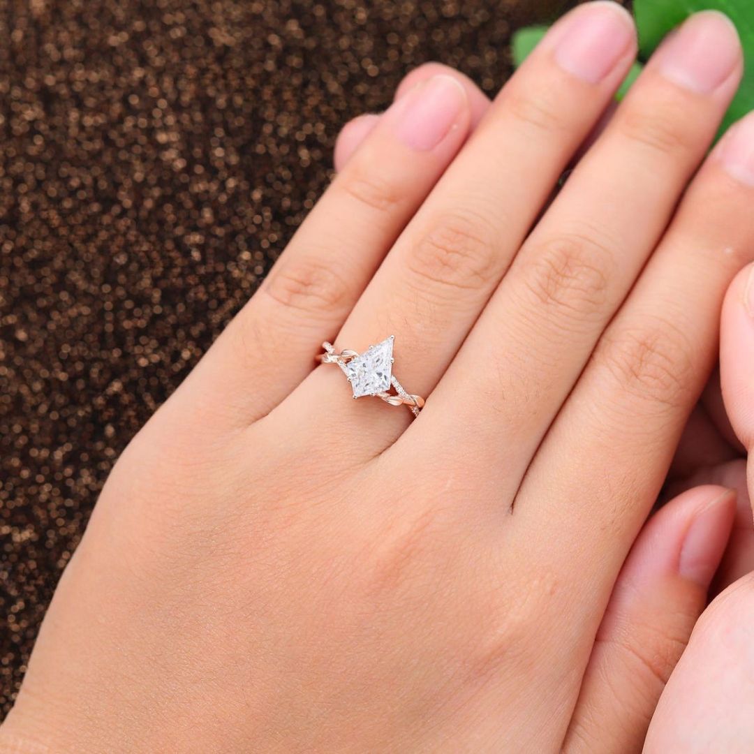 Kite cut moissanite ring