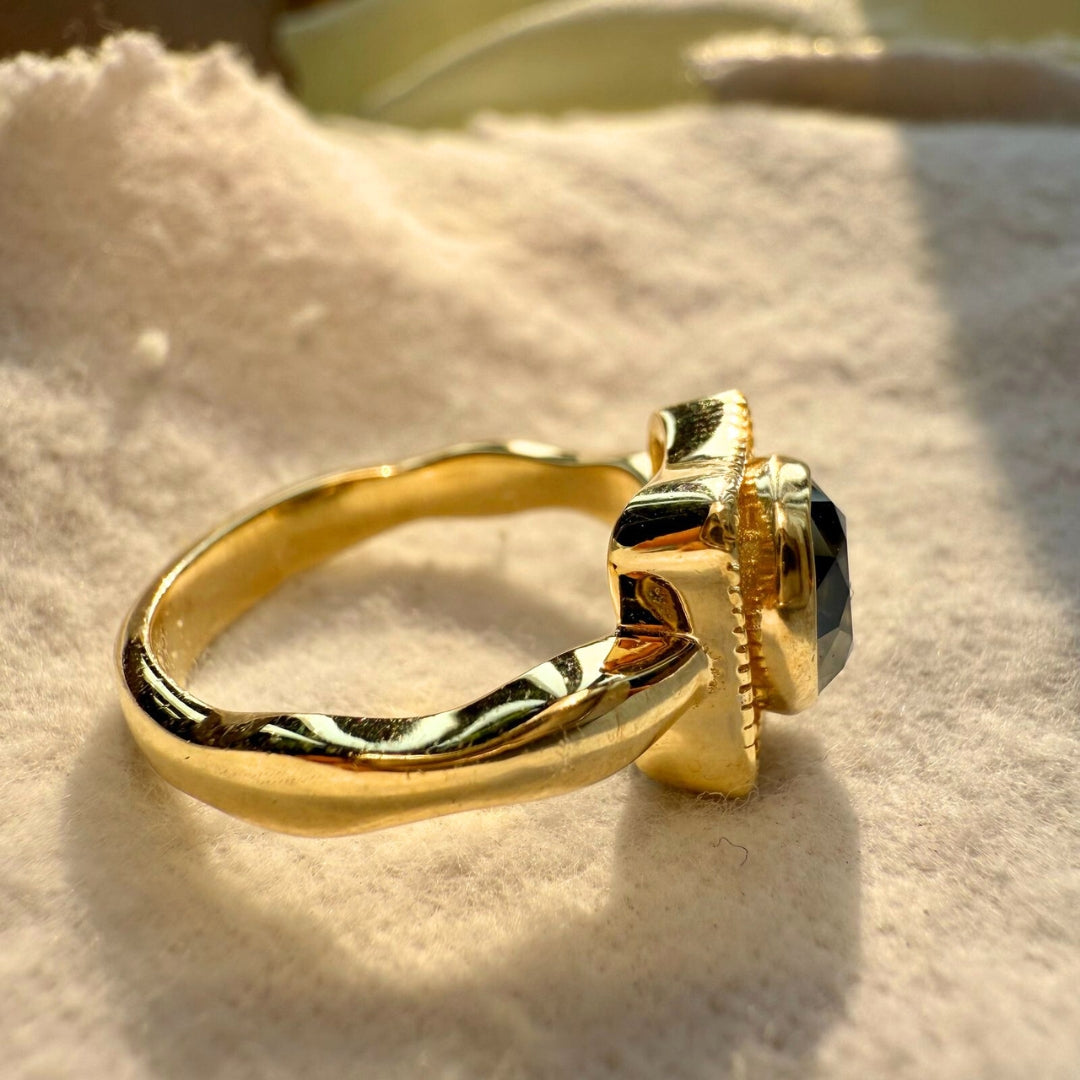 Moissanite black round ring