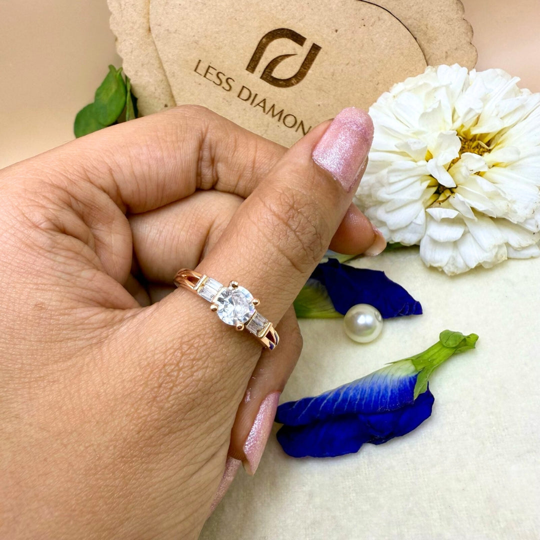 White diamond rose gold ring