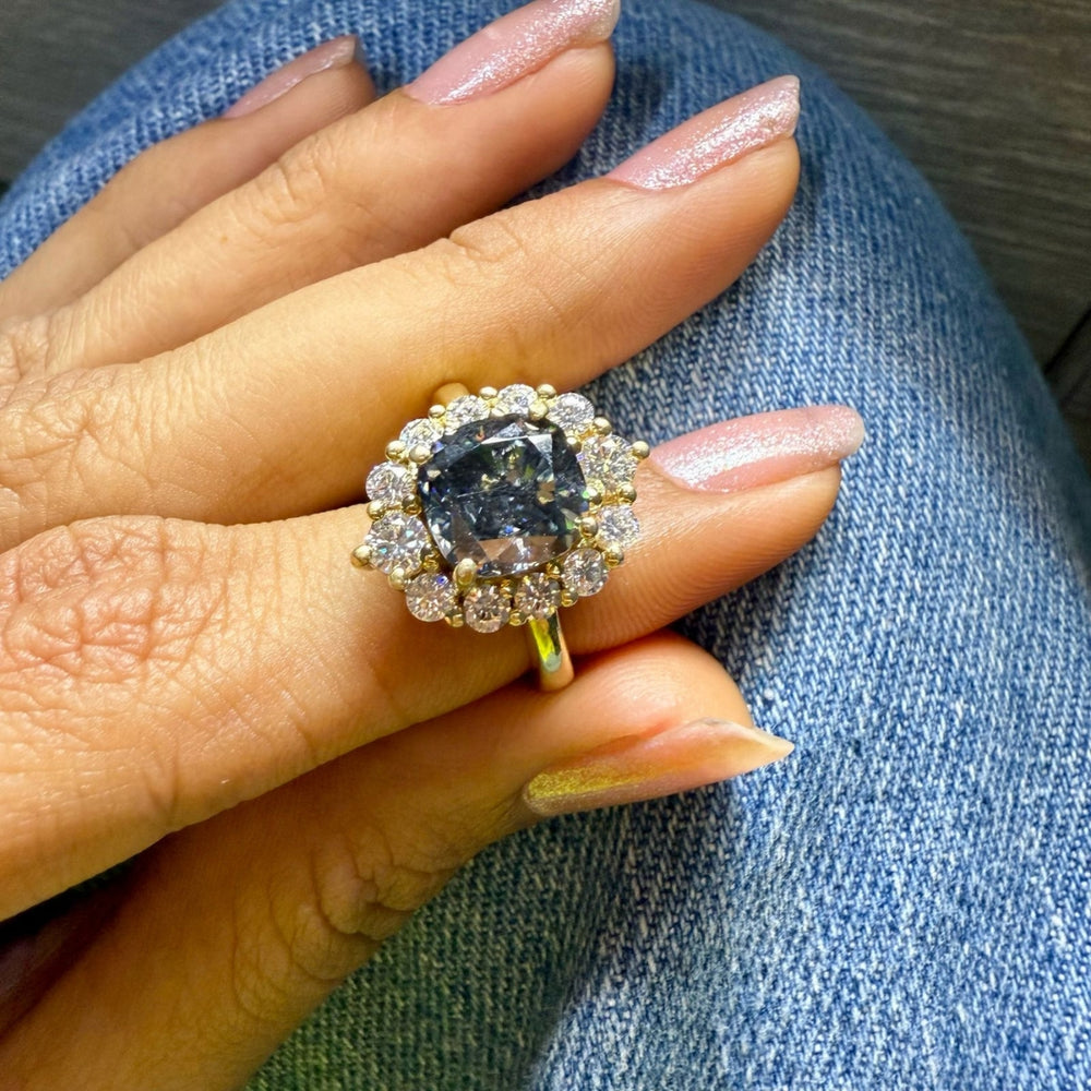 Cushion cut black diamond ring