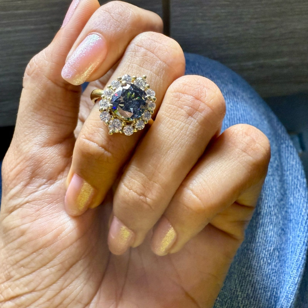 Cushion cut black diamond ring