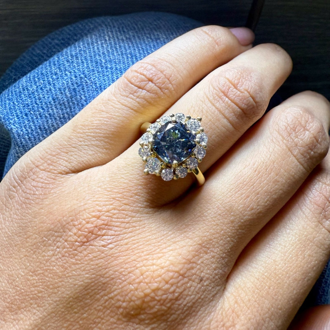 vintage cushion cut black diamond ring