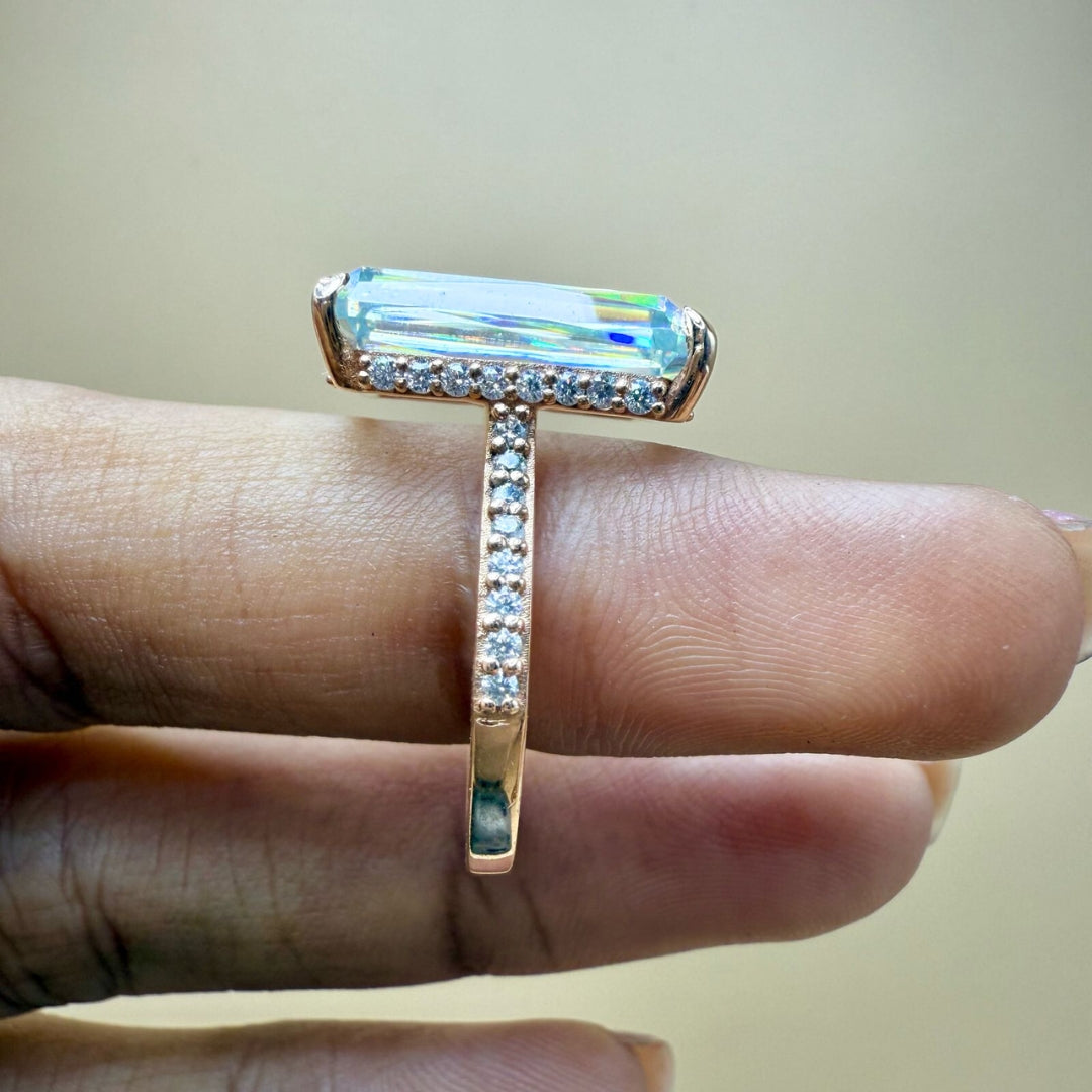 Moissanite emerald diamond ring