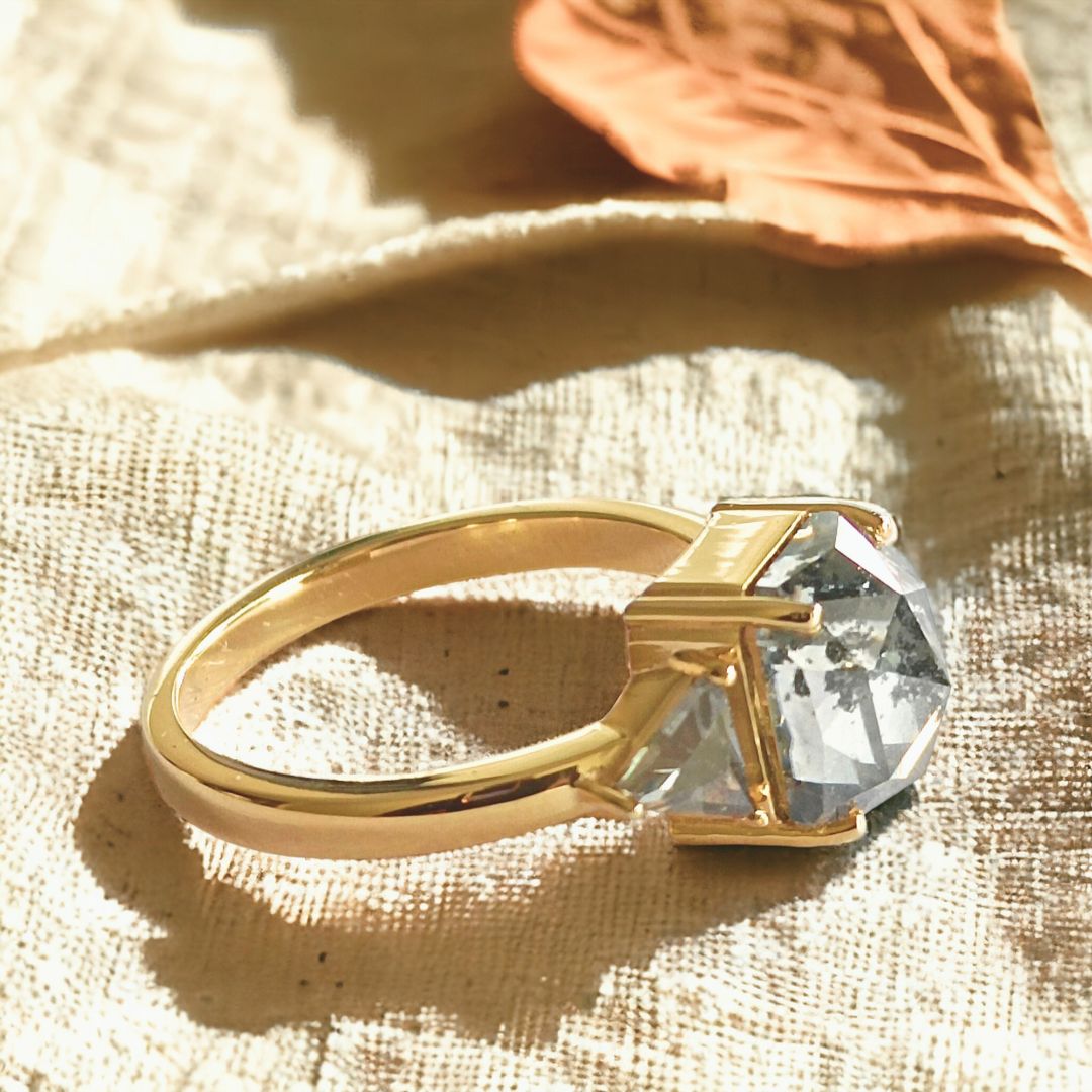 Three stone radiant cut diamond ring