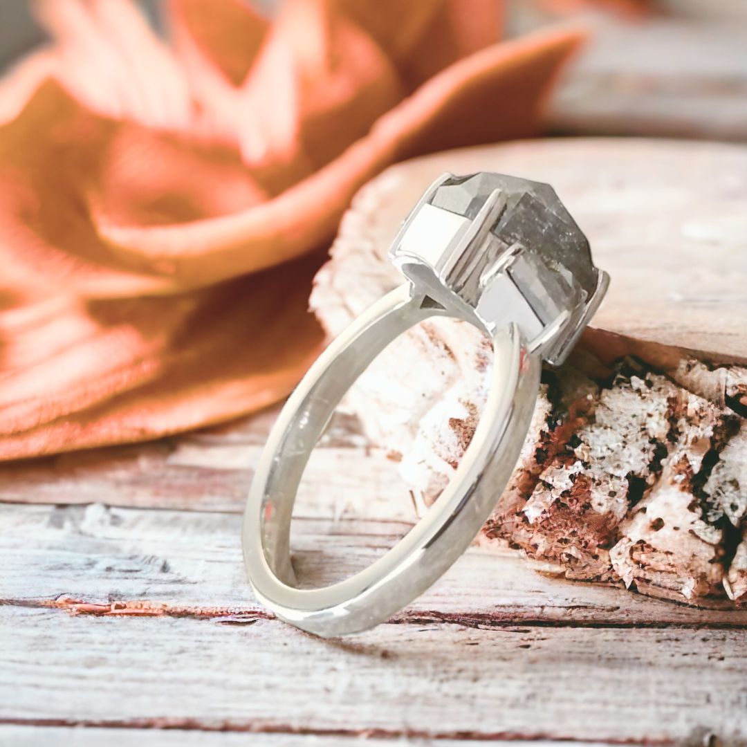 Radiant center black  diamond ring