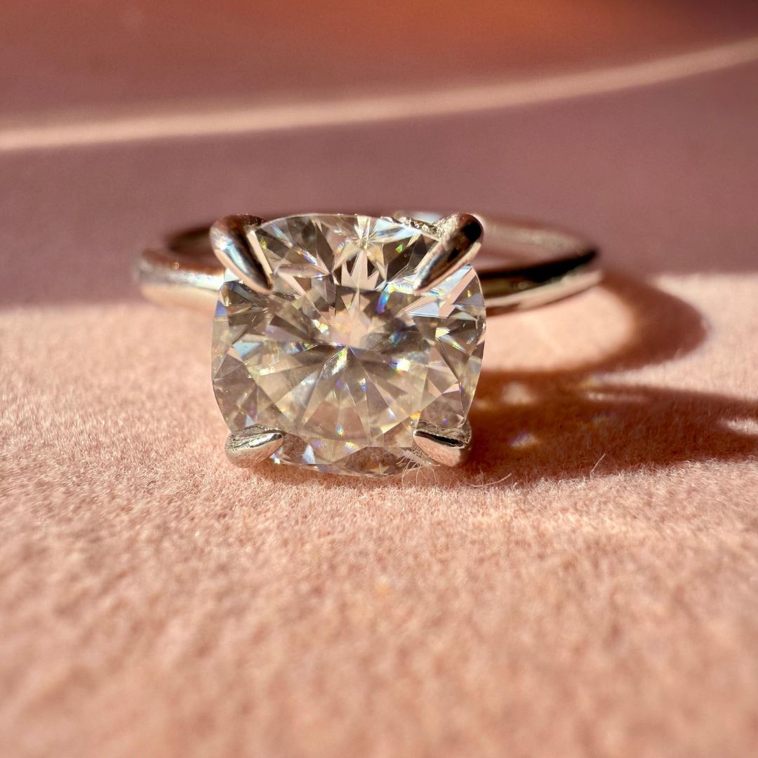 Cushion cut white diamond ring