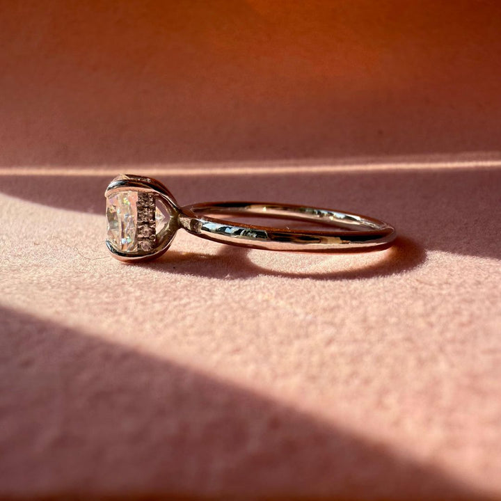 Cushion hidden diamond ring