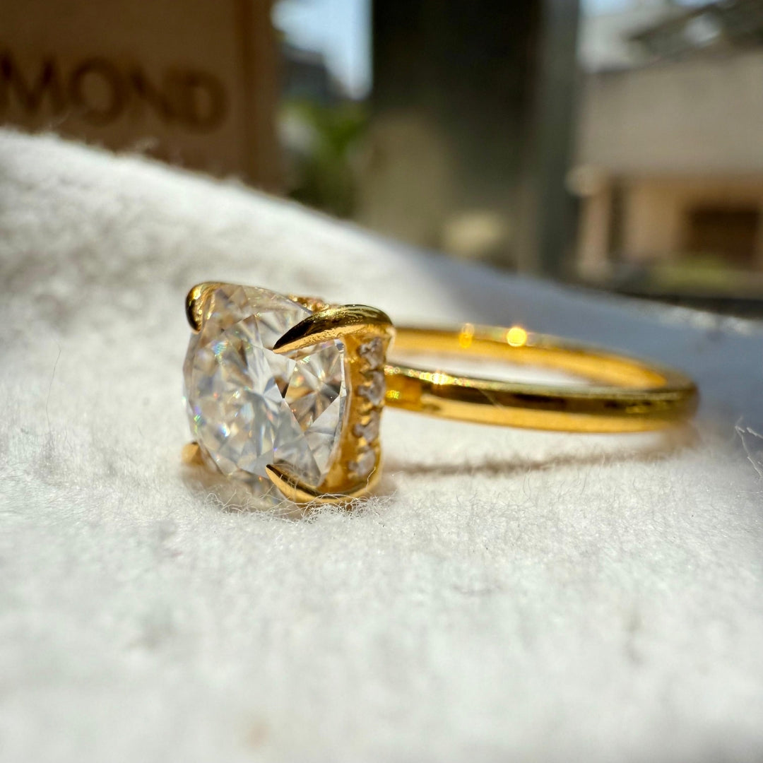 Cushion yellow gold diamond ring