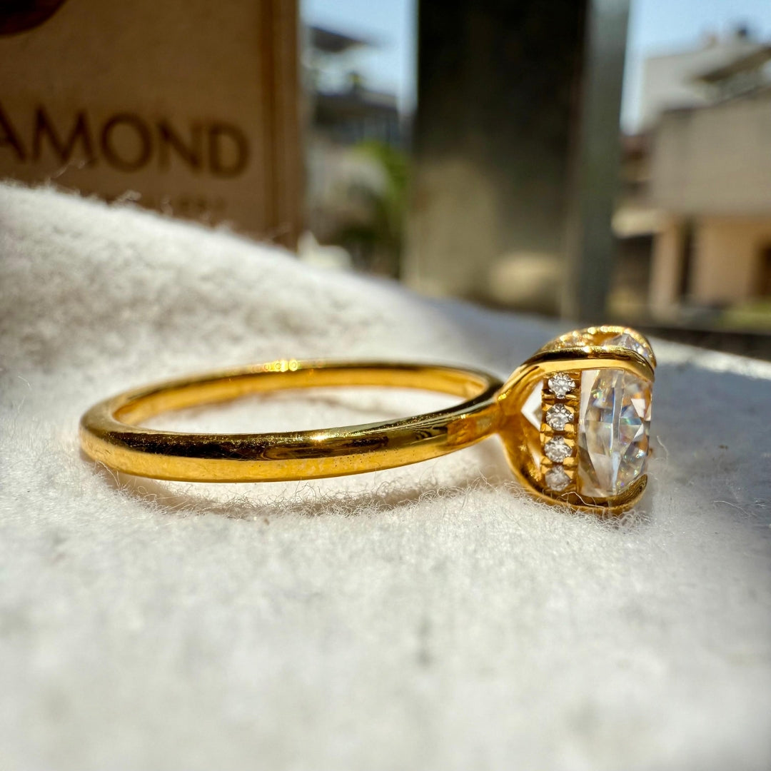 Cushion white  hidden diamond ring
