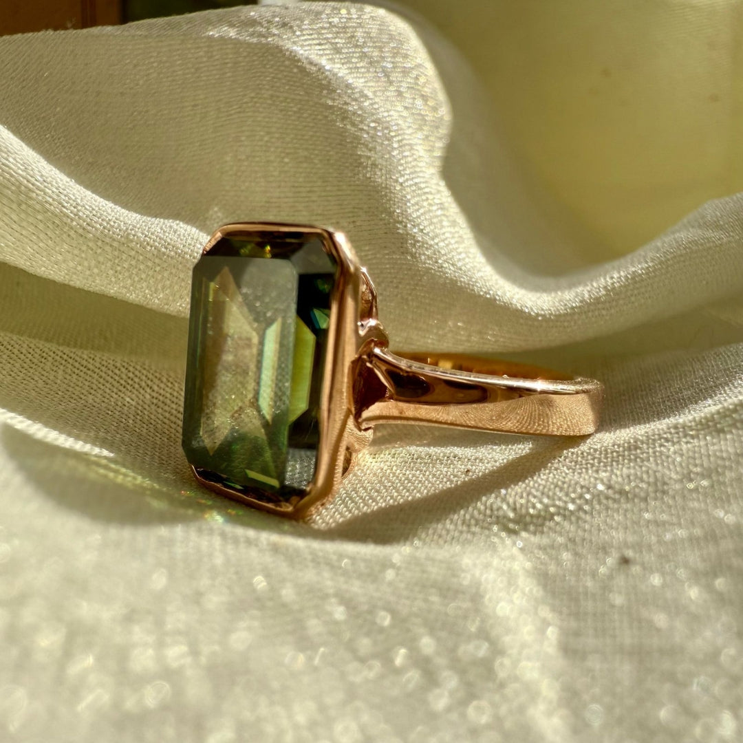 Moissanite  rose gold emerald ring