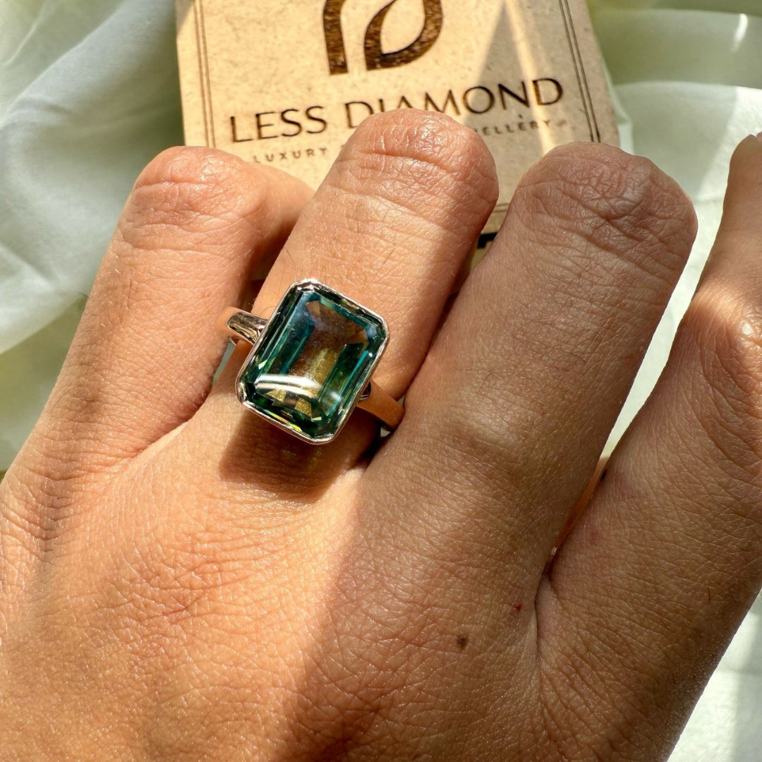 Moissanite green emerald ring