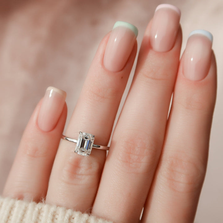 Moissanite 1.55 CT Emerald Cut Diamond Avant Garde Wedding Ring