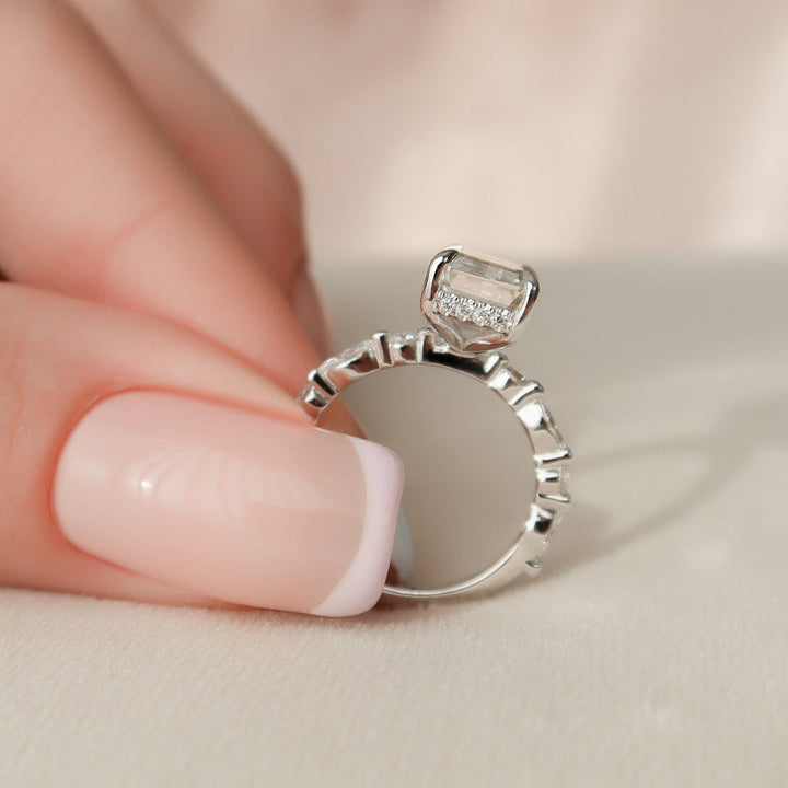 Moissanite 3.17 CT Emerald Cut Diamond Mid-Century Anniversary Ring