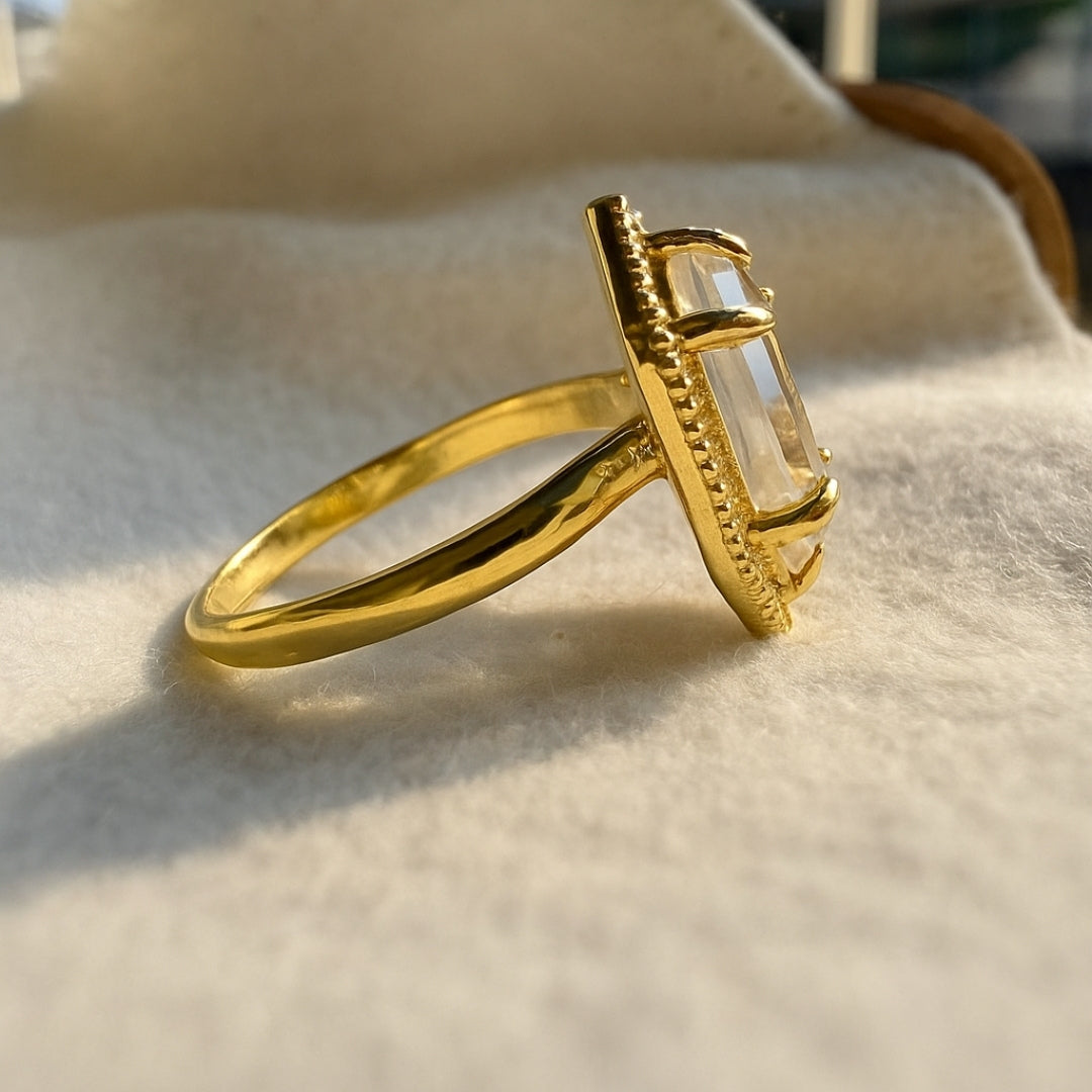 White hexagon diamond ring