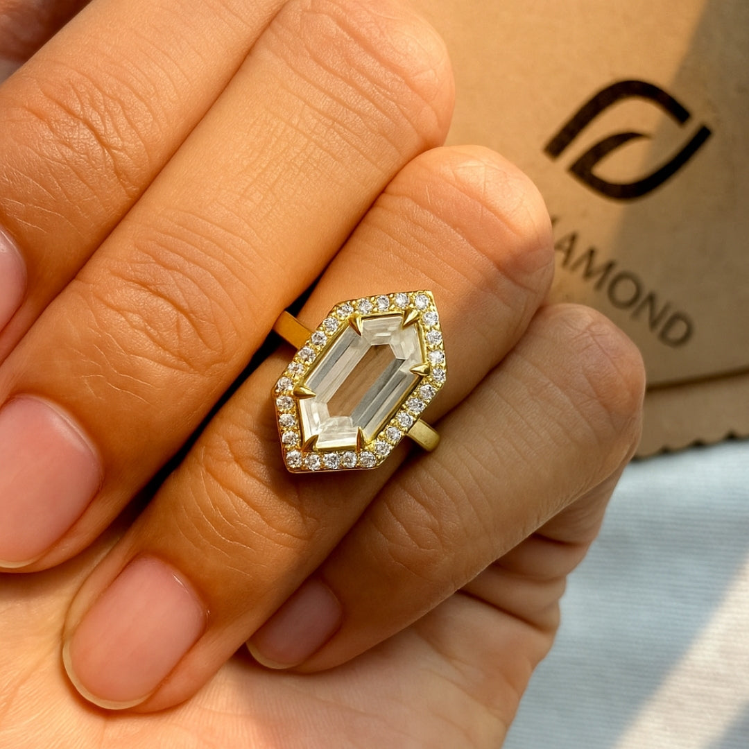 Hexagon moissanite diamond ring