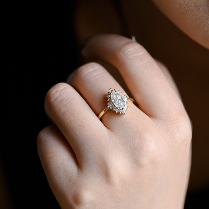 Moissanite 3.97 CT Marquise Cut Diamond  Gothic Engagement Ring