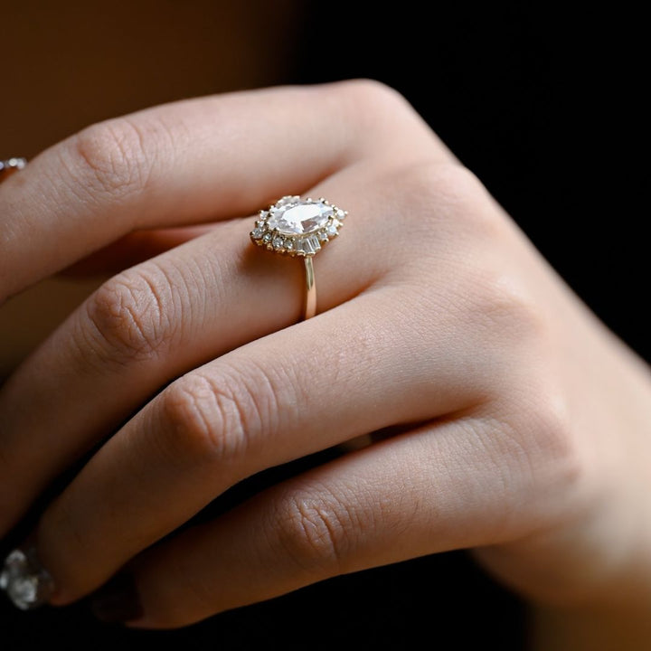 Moissanite 3.97 CT Marquise Cut Diamond  Gothic Engagement Ring