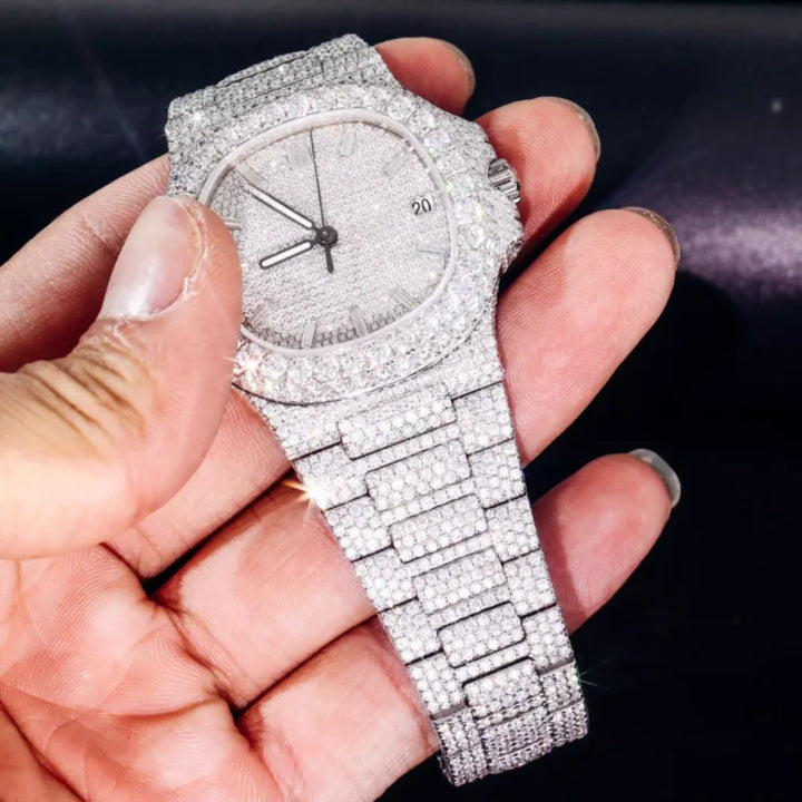 Moissanite 46.00 CT Round & Baguette Cut Diamond Gothic Watch