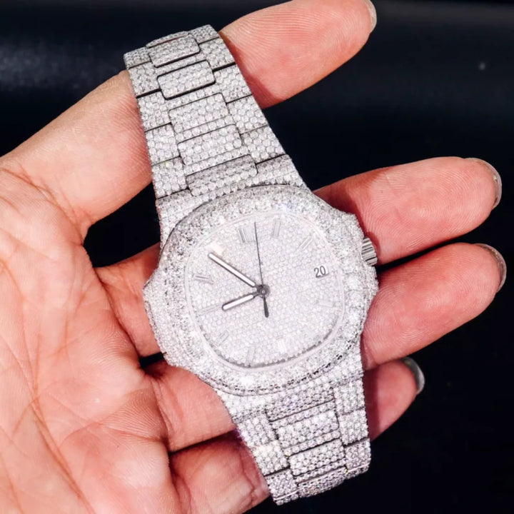 Moissanite 46.00 CT Round & Baguette Cut Diamond Gothic Watch